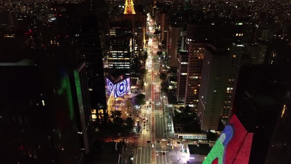 Night downtown Sao Paulo Brazil. Downtown district at night life scenery.