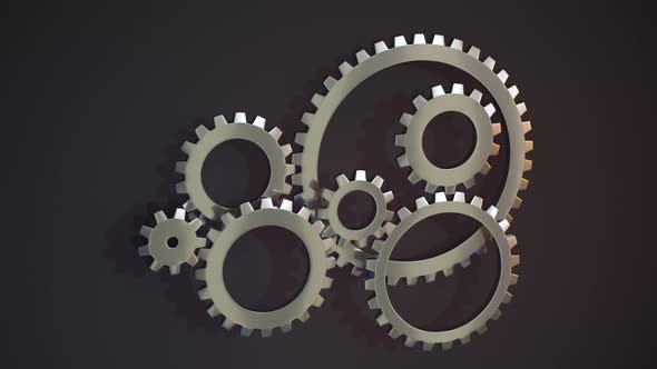 Rotation of mechanical gears, metallic parts.