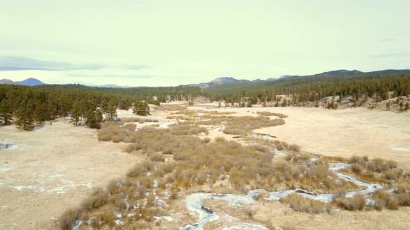 Aerial view of Pikes National Forest in the Winter.