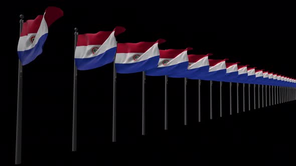 Row Of Paraguay Flags With Alpha 4K