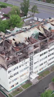 Vertical Video of a Damaged House During the War in Ukraine