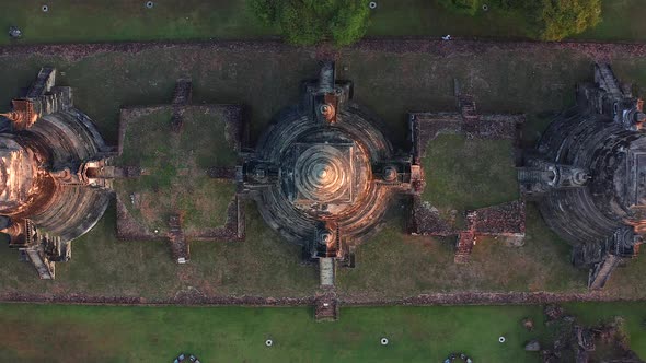 Aerial View of Wat Phra Si Sanphet Ruin Temple at Sunrise in Phra Nakhon Si Ayutthaya Thailand