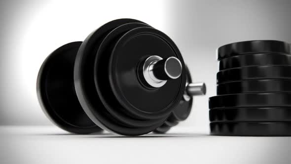 Animation of vinyl dumbbells. A 3D view of weightlifting equipment. HD