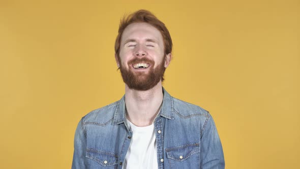 Laughing Happy Redhead Man Yellow Background