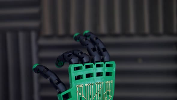 A robotic hand moving fingers using artificial intelligence.