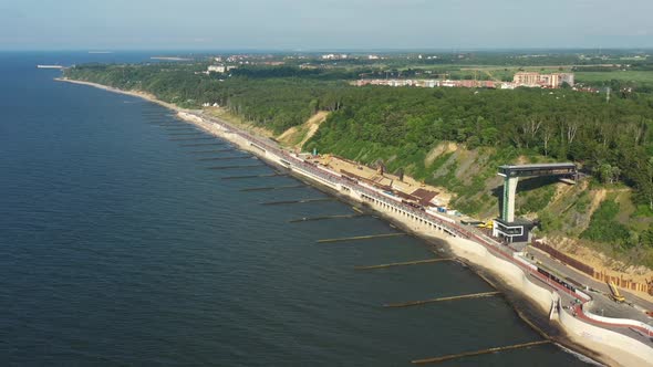 Summer Baltic Sea with Embankment for Promenade In Svetlogorsk