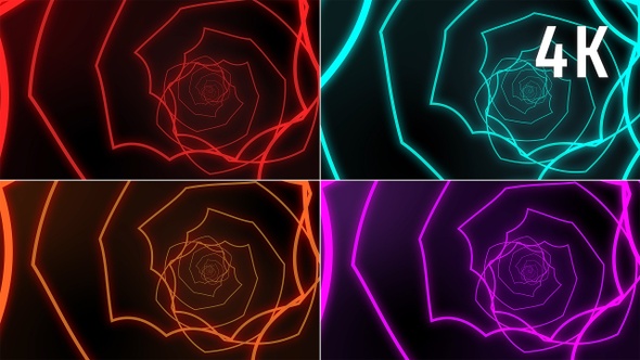 Neon Spiral Loop Tunnel Pack 4K