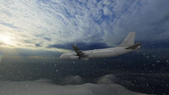 Airplane In The Sky Over Winter