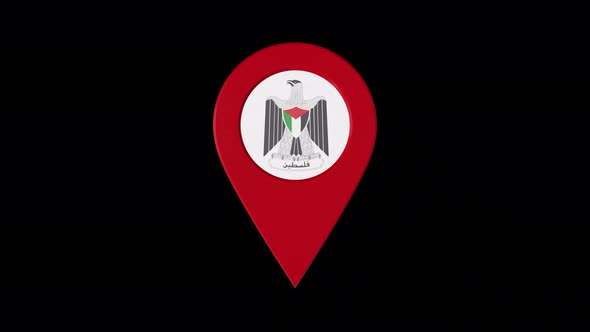 3D Rotating Pin Icon Animation With Palestine Coat Of Arms  Alpha Channel 4K
