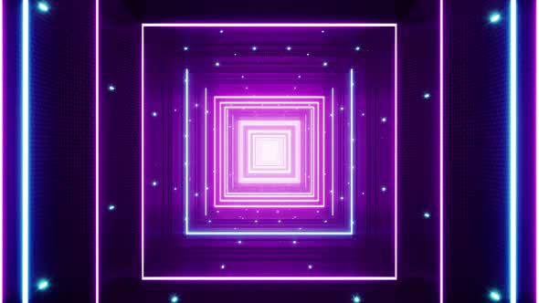 Glittering Neon Light Beam Square Tunnel