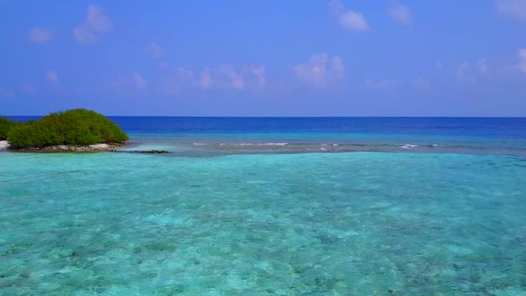 Aerial drone tourism of marine sea view beach by blue ocean with sand background