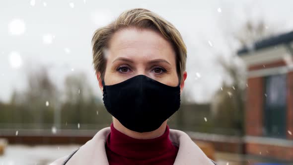 Woman Wearing Reusable Protective Mask in Winter