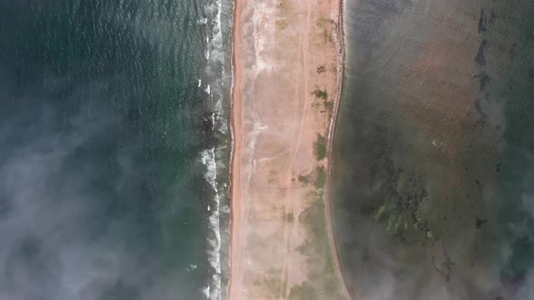 Aerial View of the Nazimov Sand Spit in Fog Russia