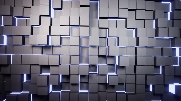 Metallic Cubes Wall Background With Blue Lighting Vj Loop 4K