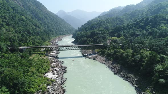 The Ganges river close to Rishikesh state of Uttarakhand in India from the sky