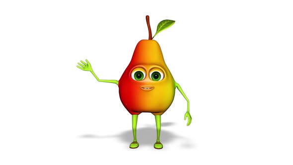 3d Character Pear Cartoon Hello 2 Looped Video 5 Sec White Background And 5 Sec Alpha Channel 1