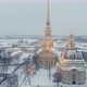 Aerial Footage of the Peter and Paul Fortress in a Snow Storm in a Winter Evening Night Illumination - VideoHive Item for Sale