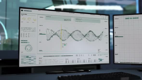 Diagnostic laboratory. Computer screen. DNA analysis with bioinformatic program