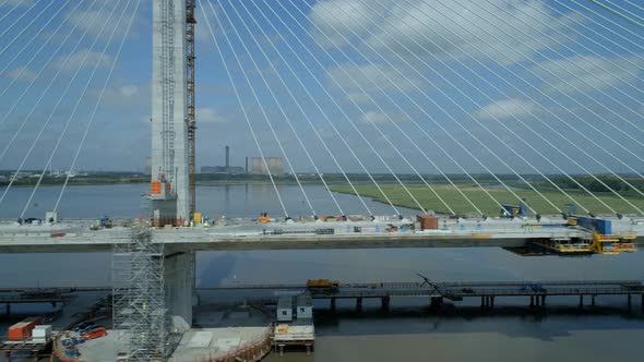 Low Horizontal View of a Cable Stayed Bridge in the Late Construction Phase