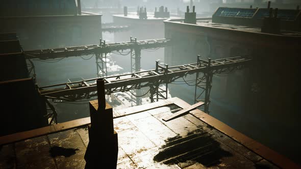 Abandoned Factory with Concrete Ruins in Industrial District alt