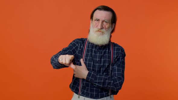 Upset Elderly Man Showing Thumbs Down Sign Gesture Expressing Disapproval Dissatisfied Dislike