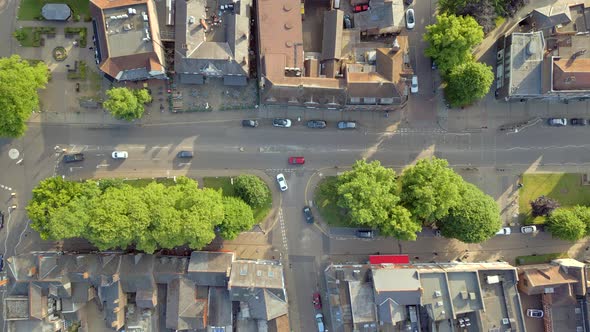 High Street Shopping Area in the UK Bird's Eye View