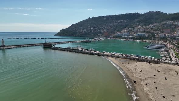 Pirate ship sails into port 4  Aerial View