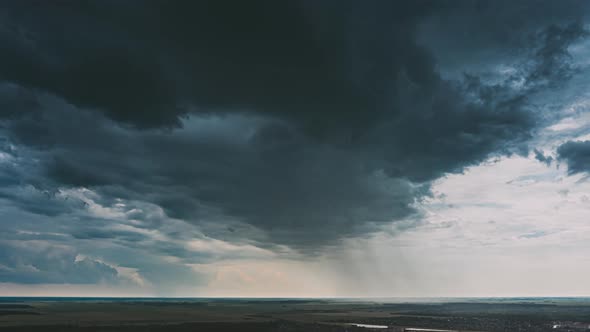 Aerial View Storm Cloudy Rainy Sky