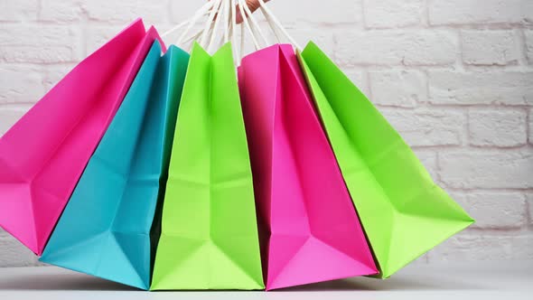 multicolored paper shopping bags 