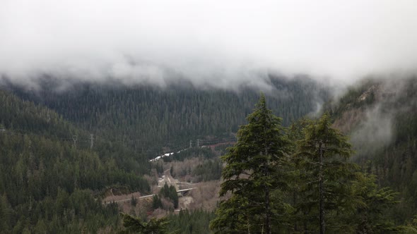 Evergreen Forest Highway Clouds Fog Power Lines Mist Timelapse