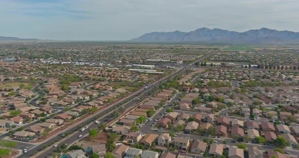 Panorama Overlooking Small Desert of Avondale American Small Town Residential Houses Neighborhood