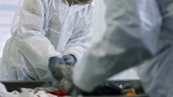 Female Worker Sorting Waste at Conveyor Belt