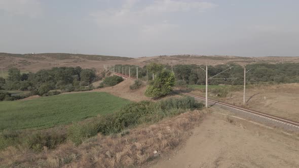 Aerial view of empty Railway bridge in Samtskhe-Javakheti region, Georgia.