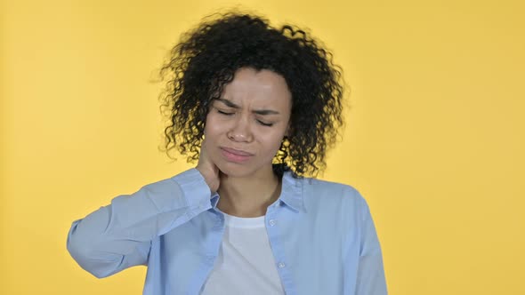 Portrait of Tired Casual African Woman Having Neck Pain