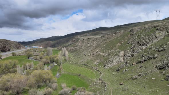 aerial mountains spring green