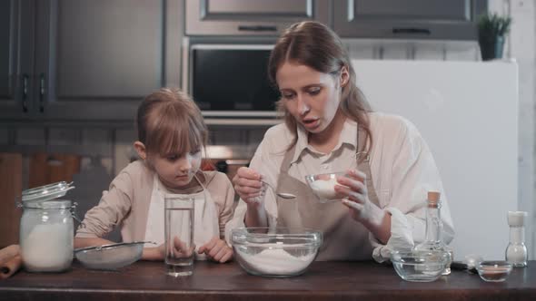 Preparing Bread Dough Adding Dry Ingredients