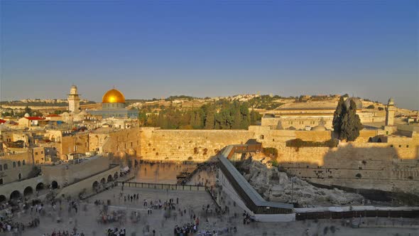 Time lapse of shadow covering Jerusalems Old City as night falls