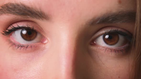 Close Up of Womans Face Girl Opening Her Beautiful Eyes Attractive Woman