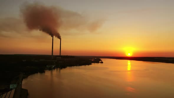 Industry near the river in the evening