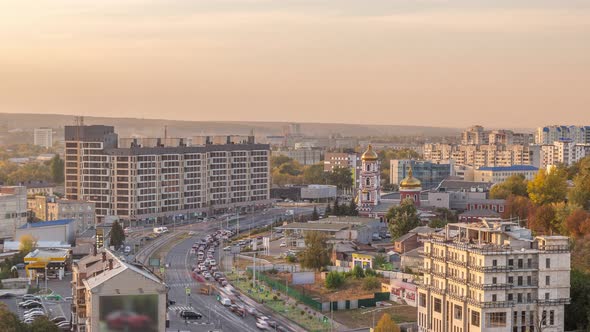 Traffic on the Streets of the City Aerial Timelapse in Kharkov, Ukraine