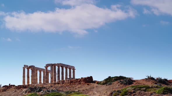 Greek Temple Of Poseidon, Cape Sounio. Timelapse
