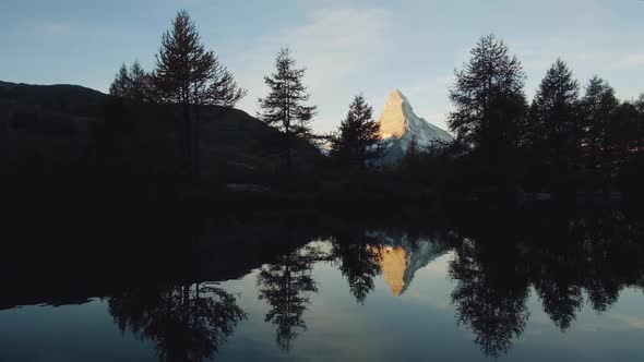 Picturesque View of Matterhorn Peak and Grindjisee Lake in Swiss Alps