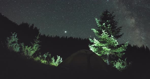 Beautiful Starry Sky in the Carpathian Mountains