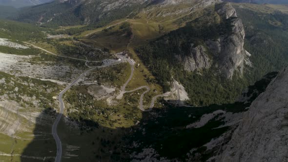 High Aerial of a Empty Road in the Italian Dolomites