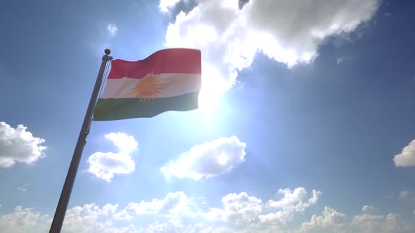 Kurdistan Flag on a Flagpole V4