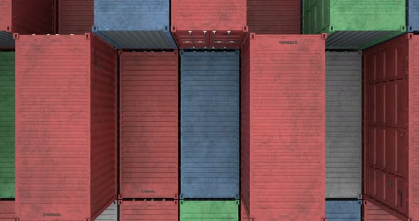 Drone View of Cargo Shipping Container Stacks