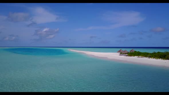 Aerial top down texture of beautiful sea view beach vacation by turquoise ocean with white sand back