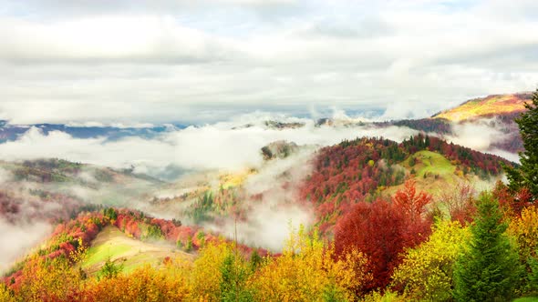 Time lapse clip. Fantastic colorful mountain landscape with cloud. Ukraine, Carpathian Mountains.