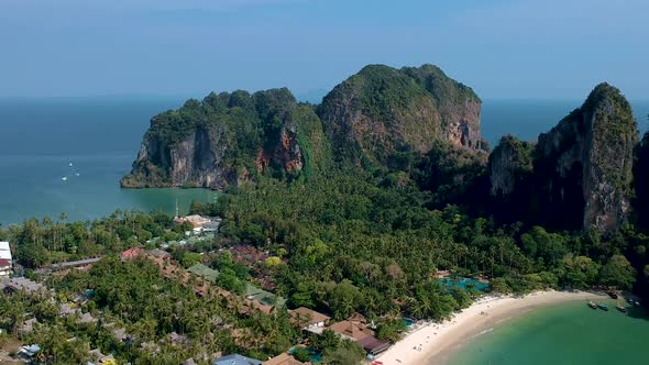 Beautiful aerial reveal of Railay Beach, Ao Nang, Krabi, Thailand