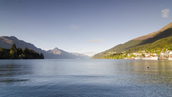 Timelapse Lake Wakatipu in morning.